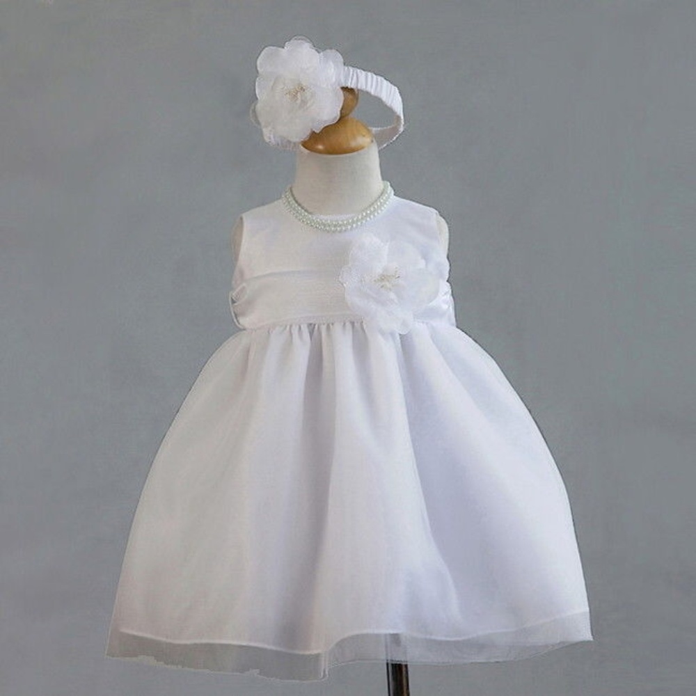 Infant Girl Party Christening White Dress Headband